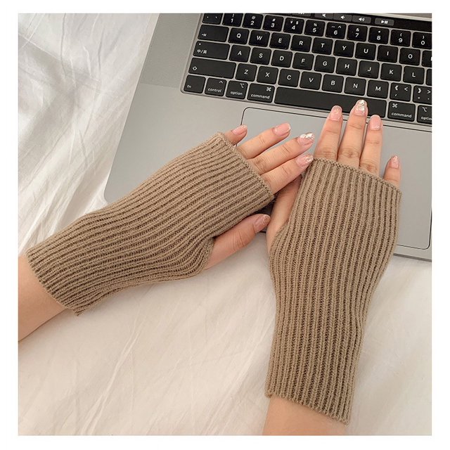 Guantes sencillos de lana para otoño e invierno, resistentes al frío y que combinan con todo, con dedos expuestos para mujeres, con pantalla táctil para estudiantes, con pulsera de punto gruesa