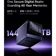 MINISFORUM N5 Pro AI NAS with AMD Ryzen AI 9 HX Pro 370, 2x SODIMM DDR5-5600MHz Slot(ECC Support), 128GB SSD, 1xHDMI+2xUSB4 Outputs, 5x HDD Slot, M.2 2230/2280/22110/U.2 slots, 5GbE+10GbE Lan Port NA