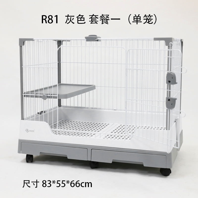 golytefs Gravity Lock Rabbit Cage with Pull Out Tray Wheeled Bunny Hutch Cage (Grey)