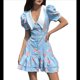 thumbnail image 1 of Vestido Vintage de los Años 50 para Mujer, Estilo Pastoral, de Cóctel, con Solapa, Mangas Abullonadas y Lazo en la Espalda. Azul L, 1 of 10