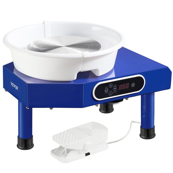 Pottery Wheel, 10in Ceramic Wheel Forming Machine, Foot Pedal ABS Detachable Basin, 60-300RPM Adjustable Speed Manual LCD Panel, Sculpting Tool Apron Accessory Kit for Work Art Craft DIY