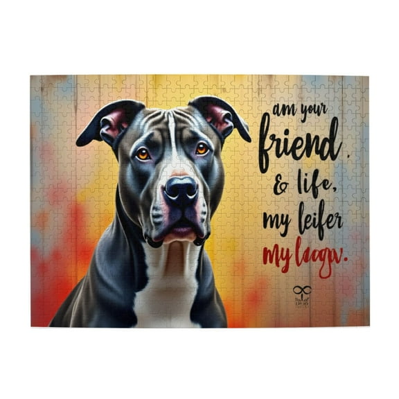 500 Piece Jigsaw Puzzle For Adults Pit Bull My Friend & Life Challenging & Relaxing Adult Puzzle Unique Artwork Great Gift Dog Lover'S Jigsaw 20.5X15In