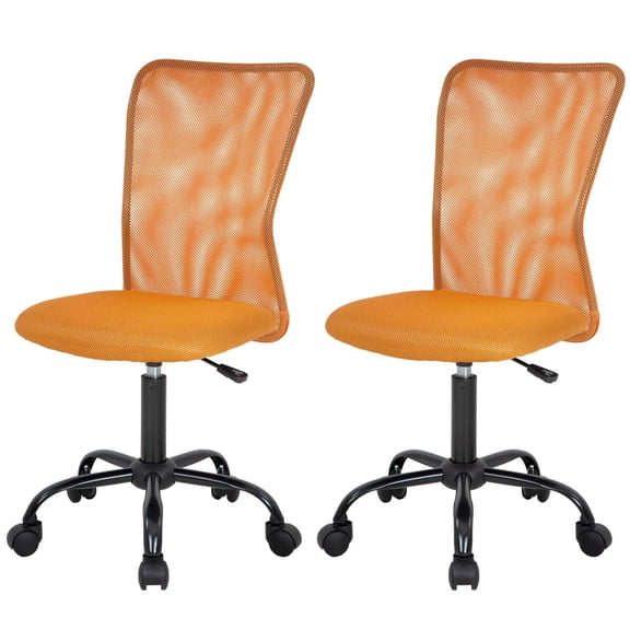 Orange Mid Back Mesh Task Chair Armless Ergonomic Rolling Swivel Office Chair With Lumbar Support