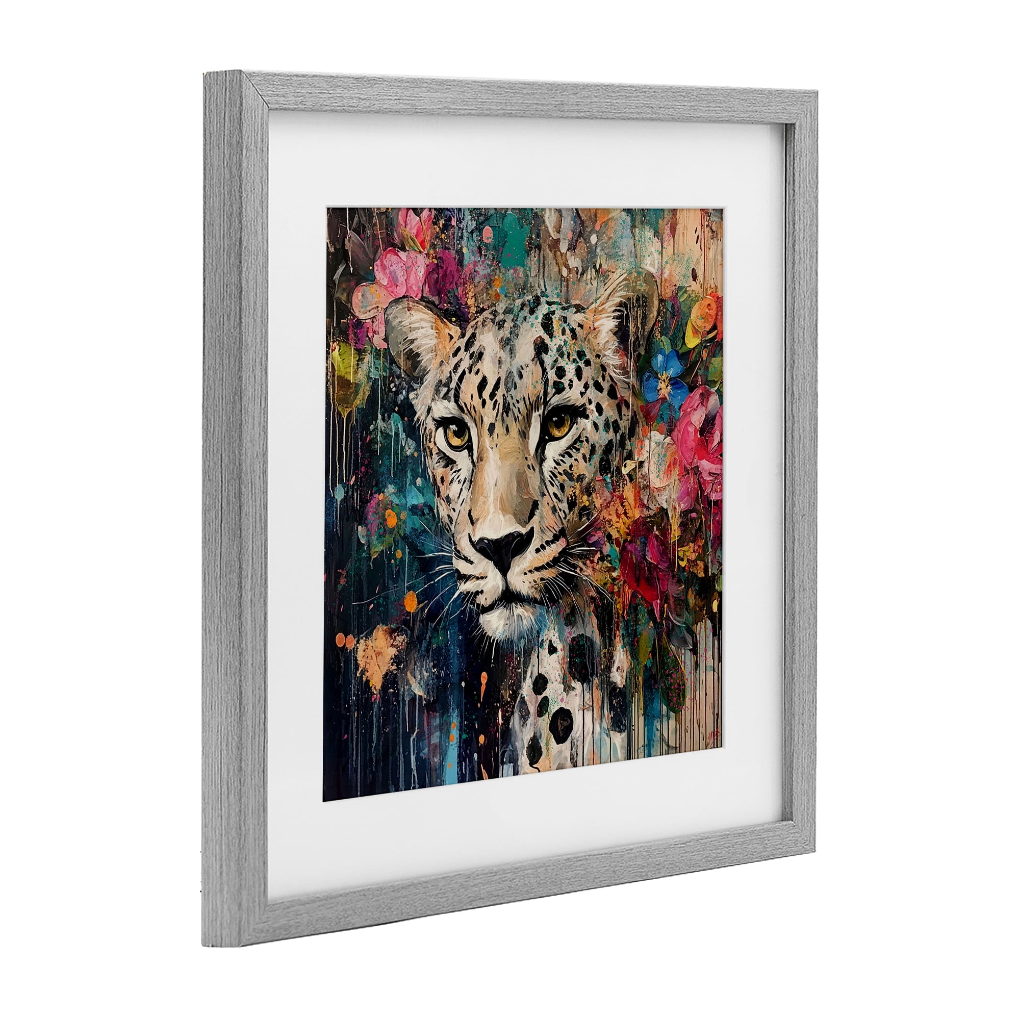 Stupell Industries Cheetah & Exotic Blooms Gray Framed Print Under Glass, design by Marta Wiley