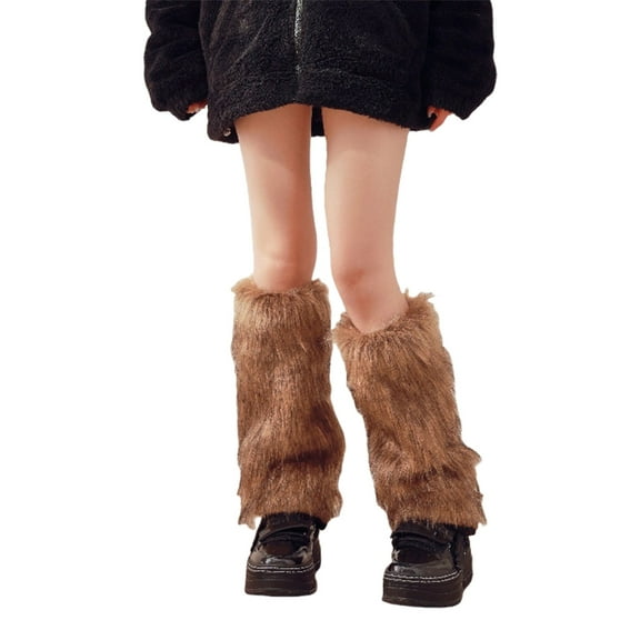 Fuzzy Faux Furs Leg Warmers Furs Heels Long Boot Cuffs Cover One Pair Carnivals Boot Cover JK Uniform
