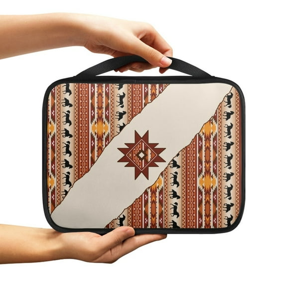 ZUXONGSY Aztec Ethnic Tribal Horse Geometric Print Bible Cover for Women Men Bible Case Large Bible Bag Bible Protective with Handle Functional Bible Accessories Bible Holder Handbag for Study