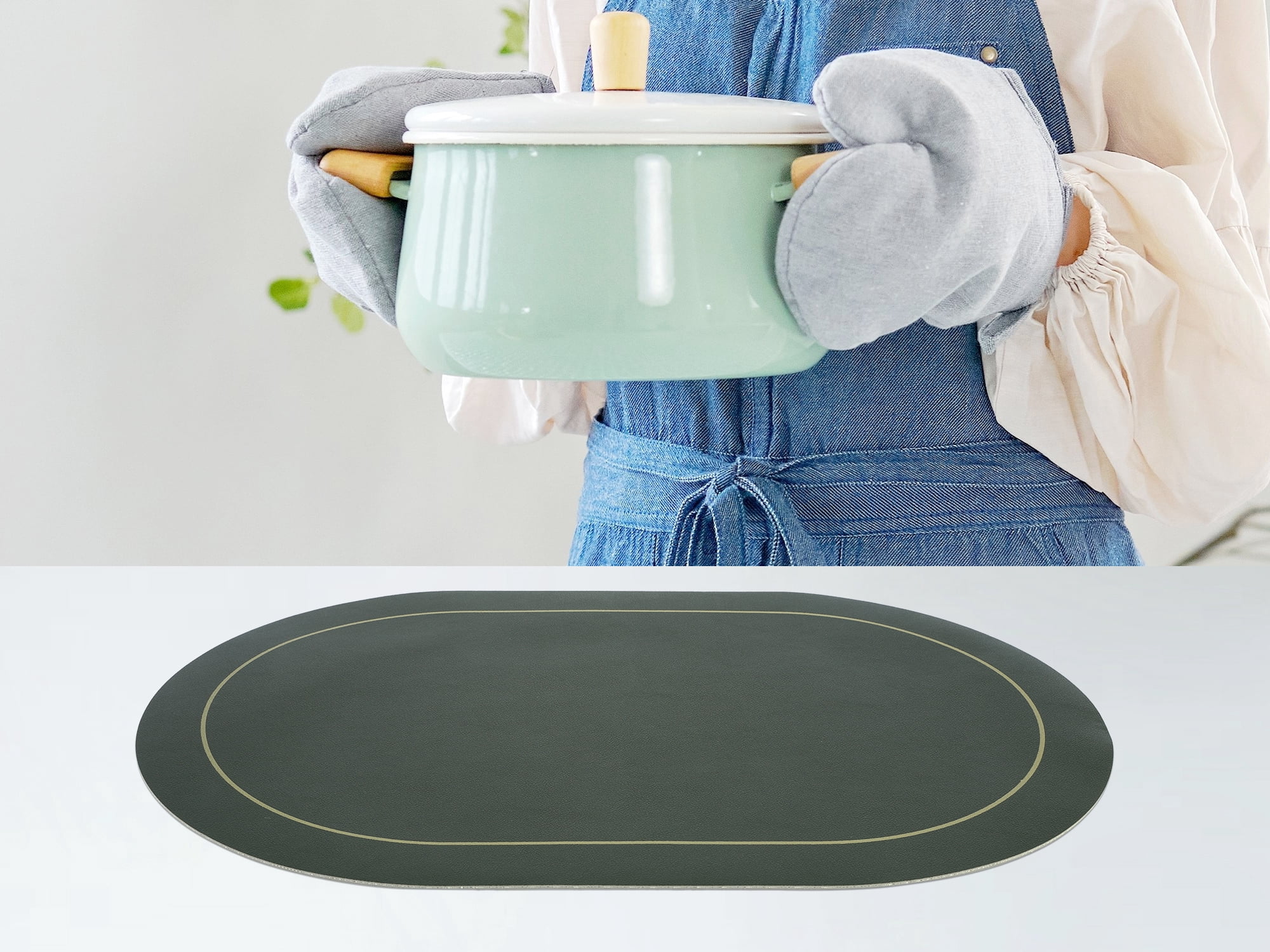 Unique Bargains Faux Leather Placemats for Kitchen Washable Table Placemats 6pk Green Gray