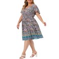 thumbnail image 4 of GRACE & GRANDEUR Women's Plus Size V Neck Flare Short Sleeves Floral Boho Midi Summer Dresses 3X Pink, 4 of 6