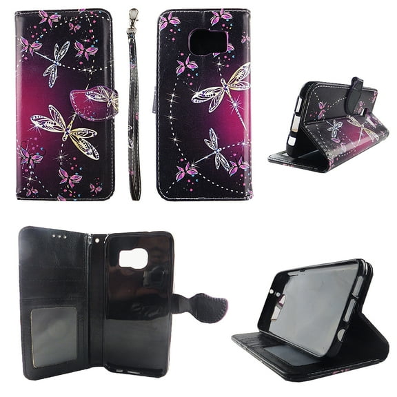 Sparkly Butterfly Wallet Folio Case for Samsung Galaxy S7 Edge Fashion Flip PU Leather Cover Card Cash Slots & Stand