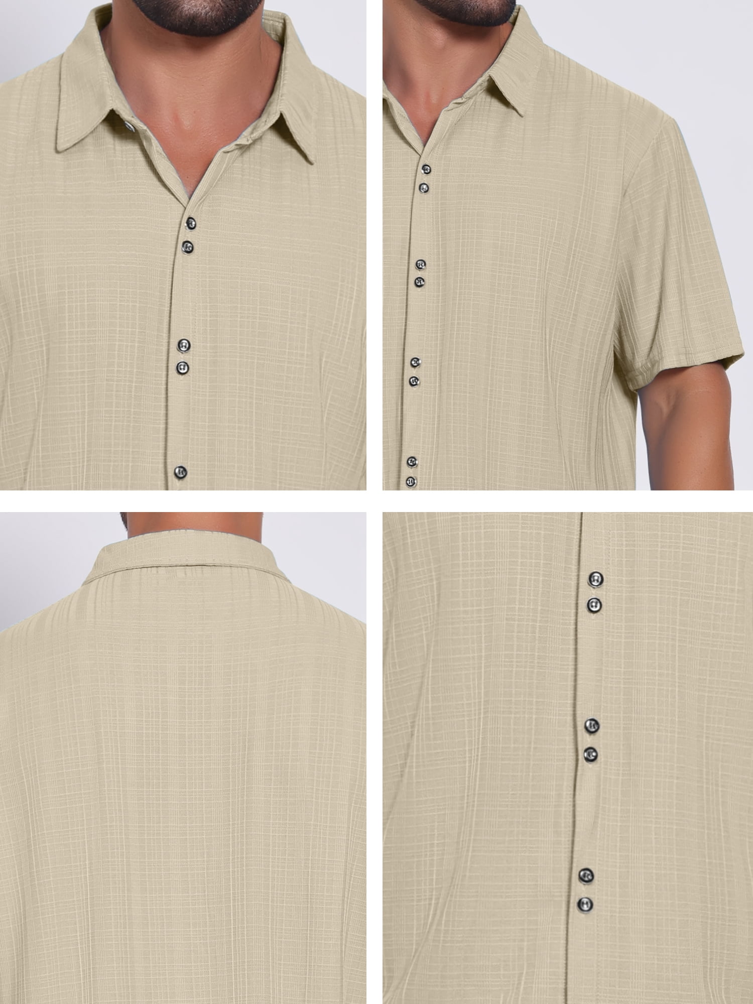 DARING DIVA Men's Texture Short Sleeve Button Down Casual Knitted Shirt S Khaki