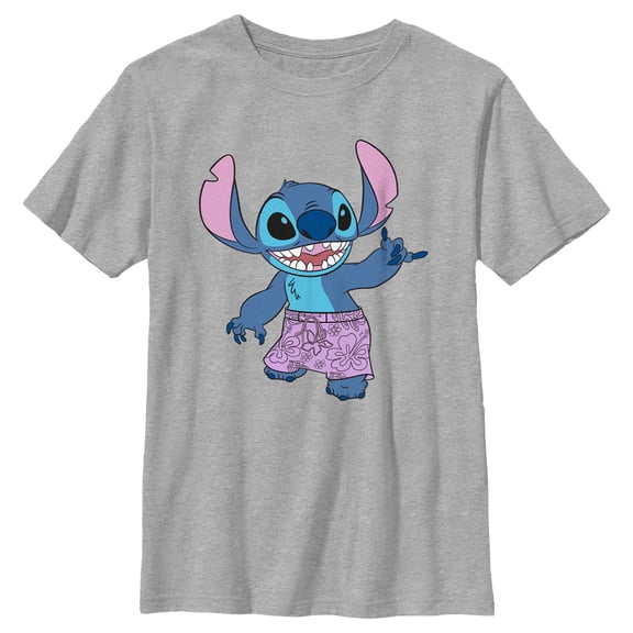 Boy's Lilo & Stitch Shaka Hand Gesture Stitch Graphic Tee Athletic Heather X Large