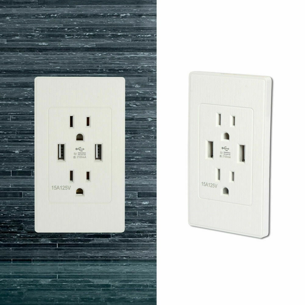 Dual USB Port Wall Socket Charger AC Power Receptacle Outlet Plate