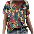 thumbnail image 1 of Tops Florales para las Mujeres, Casual V-Cuello Camiseta de Manga Corta Blusa de Moda Hecha de Estante de Imitación para Toda la Temporada de Uso Diario, Tops Cortos para las Mujeres, 1 of 4