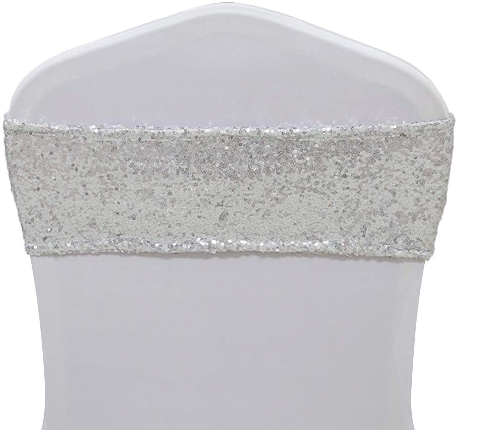 30PCS Rose Gold Spandex Sequin Chair Sashes Wedding Sequin Chair Sash