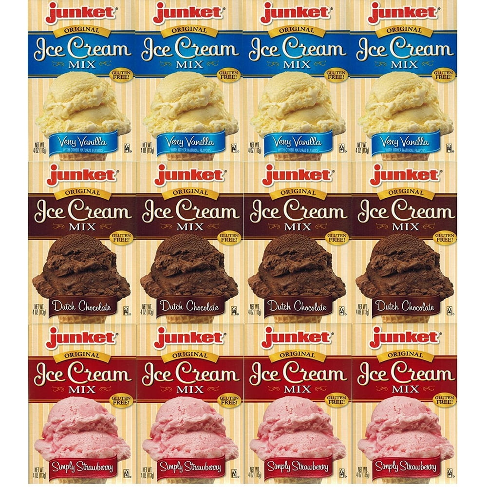 Junket Ice Cream Mix Dessert 4 Vanilla, 4 Chocolate, 4 Strawberry