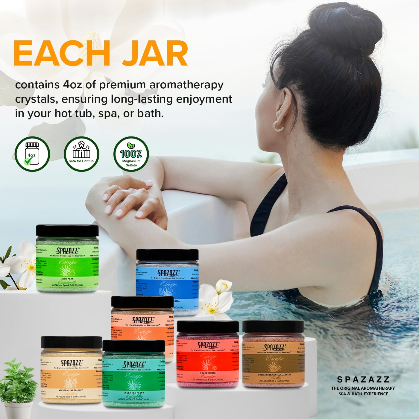 Hot Tub & Spa Bath Salt Aromatherapy Crystals - Spazazz Escape Collection 4 Oz 7-Pack Sampler & Hot Cold Towel