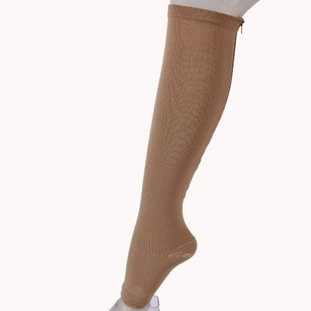Zippered Compression Socks Medical Grade – Firm, Easy-On, (15-20 mmHg), Knee High, Open Toe, Best Stockings for Men and Women - Varicose Veins, Post Surgery, Edema, Improve