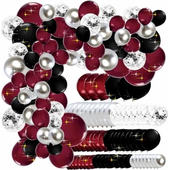 Graduation Party Decorations Maroon Black 2026/Burgundy Graduation Decorations Class of 2026/Burgundy Black Balloons/114Pcs Burgundy Silver Balloon Birthday Wedding/Maroon Birthday