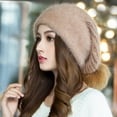 thumbnail image 3 of dianhelloya Warm hat Knitted Hat Baggy Slouchy Back Pompom Stretchy Double-layers Keep Warm Thickened Autumn Winter Women Beanie Cap for Outdoor Pink, 3 of 8