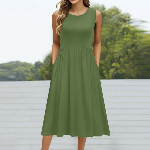 Summer Dresses for Women 2025 Sleeveless Red Midi Dress with Pockets Casual Summer A-Line Dress for Parties, Beach, and Daily Wear Plus Size Dresses For Curvy Women