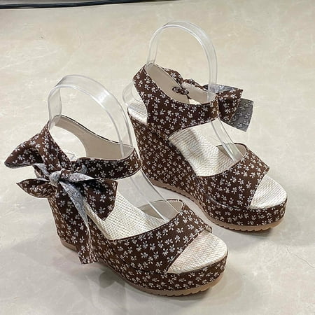 

Lydiaunistar Women s Fashion Platform 10CM Heel Sandals Shoes Thick Bottom Silk Ribbon Sandals Brown 6()
