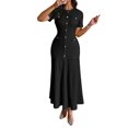thumbnail image 3 of Women'S Crew Neck Dress Button Down Dresses Long Bodycon Knit Dress Black S, 3 of 7