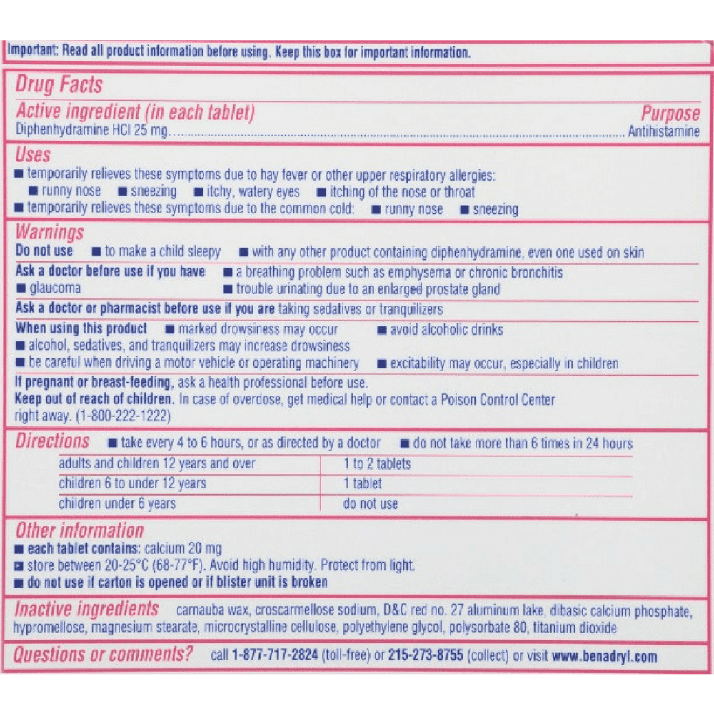 Benadryl Allergy Relief Ultratab Tablets 24 ea (Pack of 4)