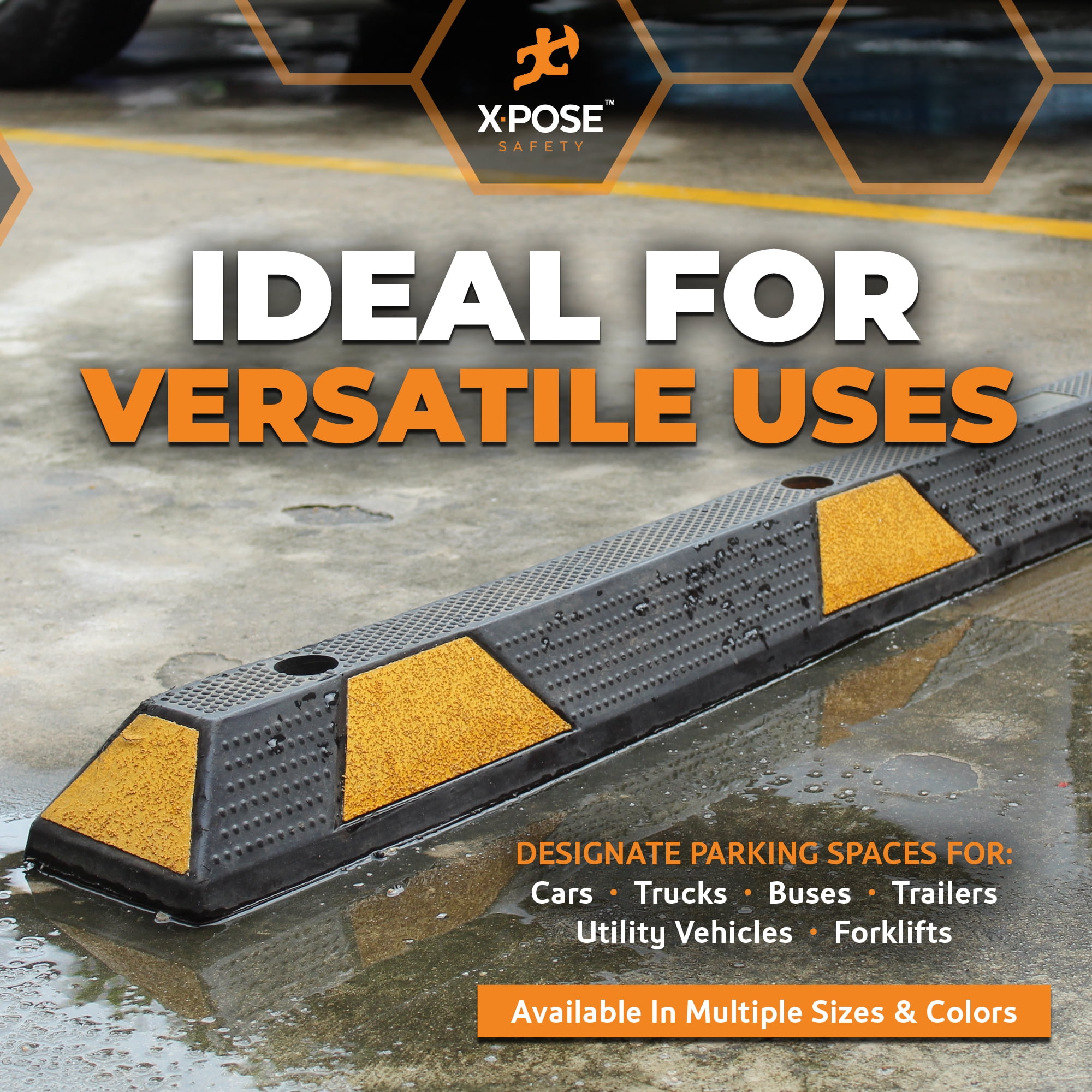 Xpose Safety Parking Block Curb Stop, 72" Heavy Duty Parking Stop Protect Vehicles Walls Yellow Reflective Strip, Car Tire Stopper, Wheel Stop Bumper, Parking Stopper for Garage, Driveway 2 Pack
