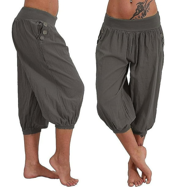 Mujer Pantalones de yoga Bolsillos laterales Bloomers bombachos Pantalones capri Prendas de abajo Secado rápido Dispersor de humedad Ligero Hippie Boho Azul claro Polvo de mandarina Whit