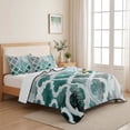 thumbnail image 5 of Full Quilt Set 78''x90'', Turquoise Morocco Lightweight Bedspread Coverlet Set with 2 Pillow Shams, Grey Ombre Retro Mottled Painting Art Breathable All Season Quilt Bedding for Bedroom/Guest Room, 5 of 9