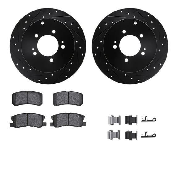 Dynamic Friction Company Rear Brake Rotors-Drilled and Slotted-Black with 5000 Advanced Brake Pads includes Hardware 8512-72075