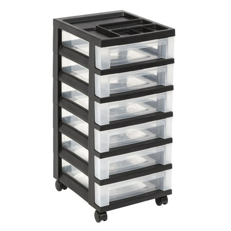 IRIS 6-Drawer Rolling Storage Cart with Organizer Top,
