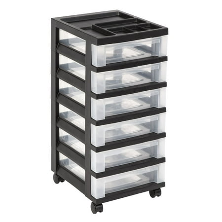 IRIS 6-Drawer Rolling Storage Cart with Organizer Top, (Best Cart Bag With Full Length Dividers)