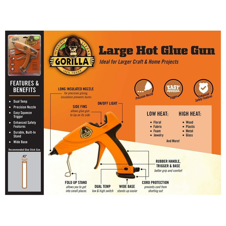 Gorilla Dual Temp Mini Hot Glue Gun Kit with 30 Hot Glue Sticks Glue Gun +  30 ct Sticks