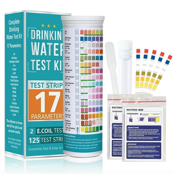 Wiher 17 in 1 Water Testing Kit, 125 Strips Home Water Quality Test Strips, Drinking Water Test Kit Water Hardness Test Kit Testing for pH, Hardness, Chlorine, Lead, Iron, Copper, Nitrate and More