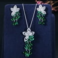 thumbnail image 2 of Silver Plated Green CZ Round Flower Earring Pendant Necklace Fashion Jewelry Set, 2 of 9