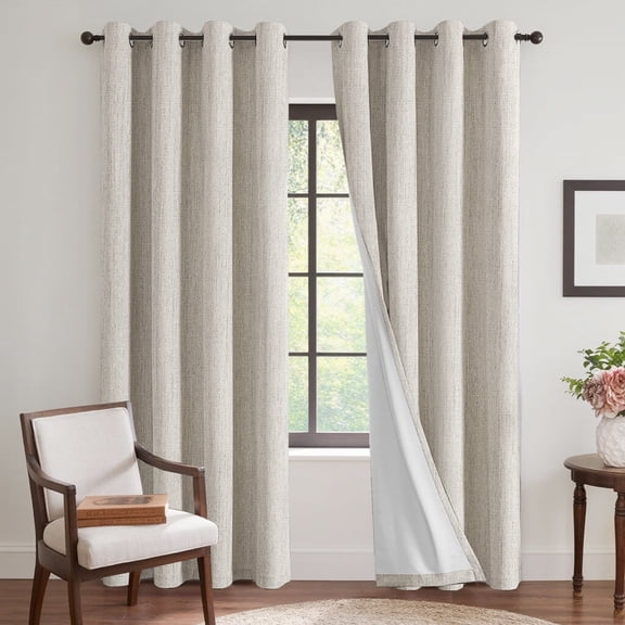H.VERSAILTEX 100% Blackout Curtain Linen Textured Chenille Grommet Thermal Curtains for Bedroom Light-Blocking (2 Panels, 52" x 84", Natural)