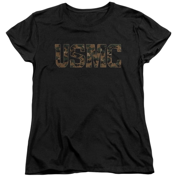 Us Marine Corps USMC Camo Fill Women's T Shirt (Small) Black