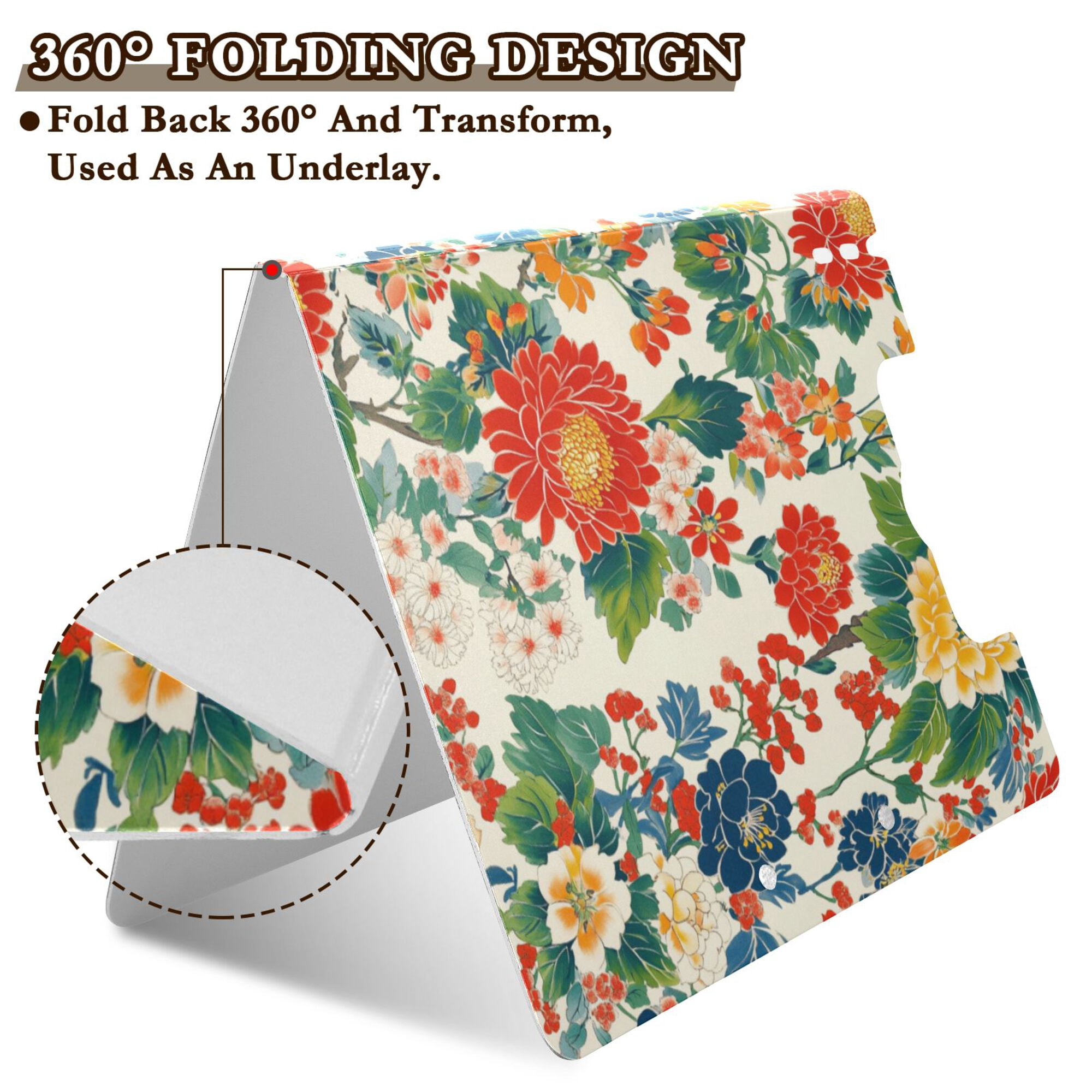 FORMRS A4 Clipboard Folder with Pen Holder Horizontal Foldable School Office Binder, Colorful Flowers Pattern