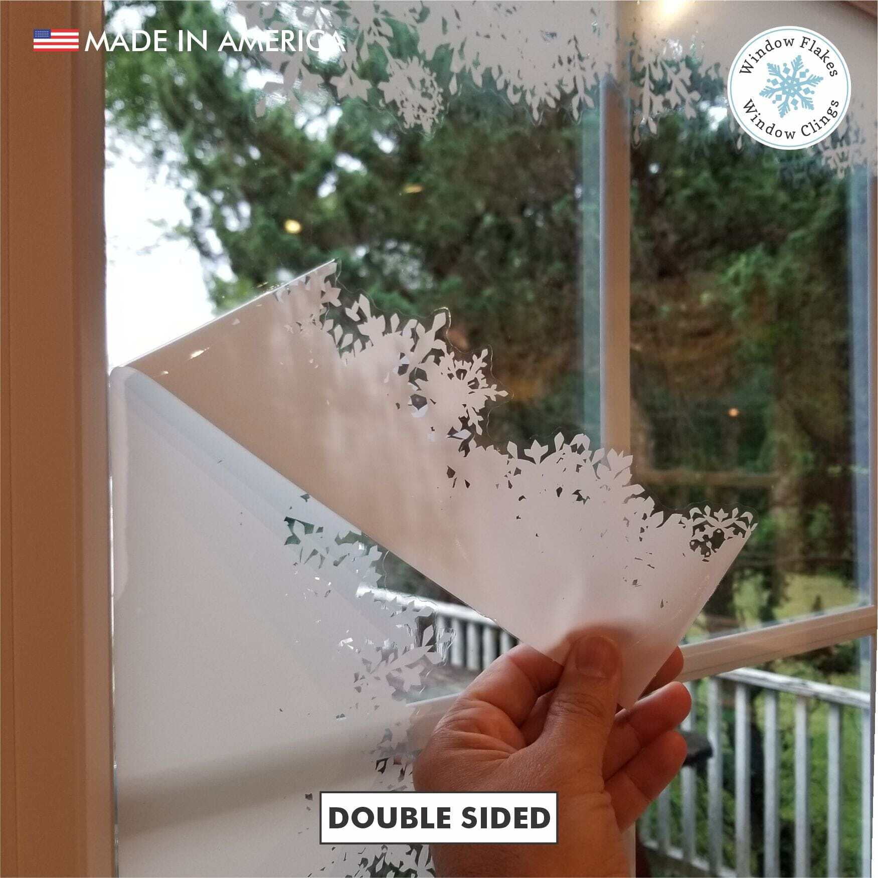 Window Flakes Fluffy Snowy Border Window Cling Decal for Christmas Holiday Glass Decoration. Large Vinyl Border. Made in America.