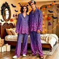 thumbnail image 2 of Halloween Couple Matching Pajamas Long Sleeve Sleepwear Pajamas for Women Set Halloween Bat Button Down Warm Lounge Sets 2 Pcs Loungewear Light Purple L, 2 of 7