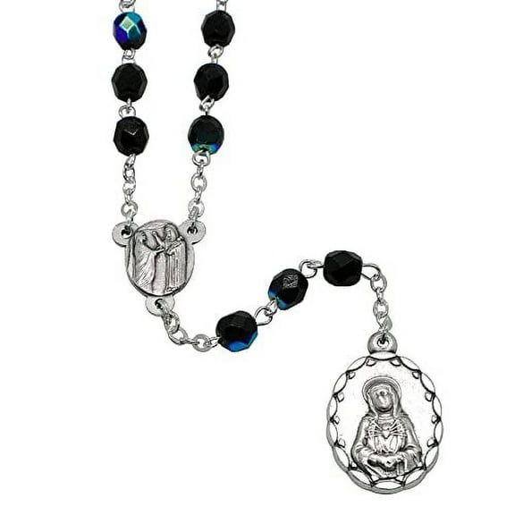 Rosary of the Seven Sorrows | Chaplet Beads, Pouch, and Instructions | Made in Italy | Black