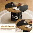 thumbnail image 6 of ExtraLco 7 Piece Round Dining Table Set for 6, 47.3 Inch Dining Table with 2-Tier Storage Shelf and Brown Upholstered Fabric Chairs for Dining Room Kitchen, 6 of 13