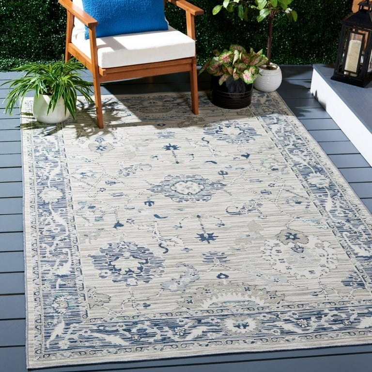 2' X 6' Ivory And Blue Floral Indoor Outdoor Area Rug 2' X 6' Ivory And Blue Floral Indoor Outdoor Area Rug