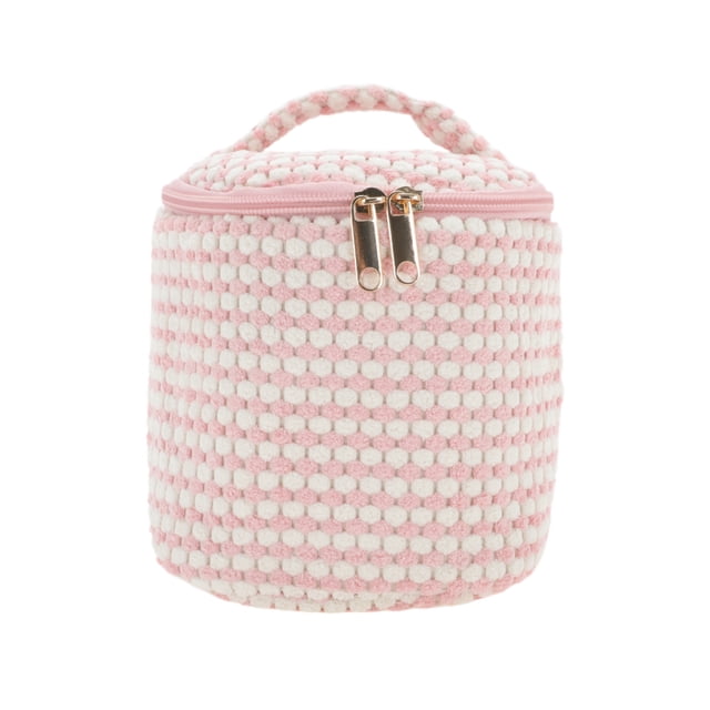 Bolsas de maquillaje organizativas de cilindro de puntos únicos de Bargains 1 Pc para viajar, felpa rosa