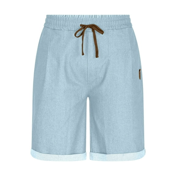 COSFO Bermuda Shorts Men Solid Casual Relaxed Fit Wide Leg Denim Shorts Drawstring Elastic Waist Summer with Pockets Jeans Shorts