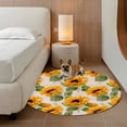 thumbnail image 3 of Retro Sunflowers Round Living Room Rugs 3.3 ft, Yellow Flowers Old Newspaper Background Washable Area Rug with Non-Slip Sturdy Edge Binding Round Front Door Mat Floor Carpet for Entryway, 3 of 9