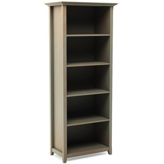 Allora Solid Wood 70" Tall 5-Shelf Bookcase in Distressed Gray