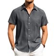 thumbnail image 5 of Hearthz Shirts for Men Short Sleeve Regular Fit Casual Button Down Shirt Summer Beach Holiday Shirt with Pocket (Gray,XXL), 5 of 7