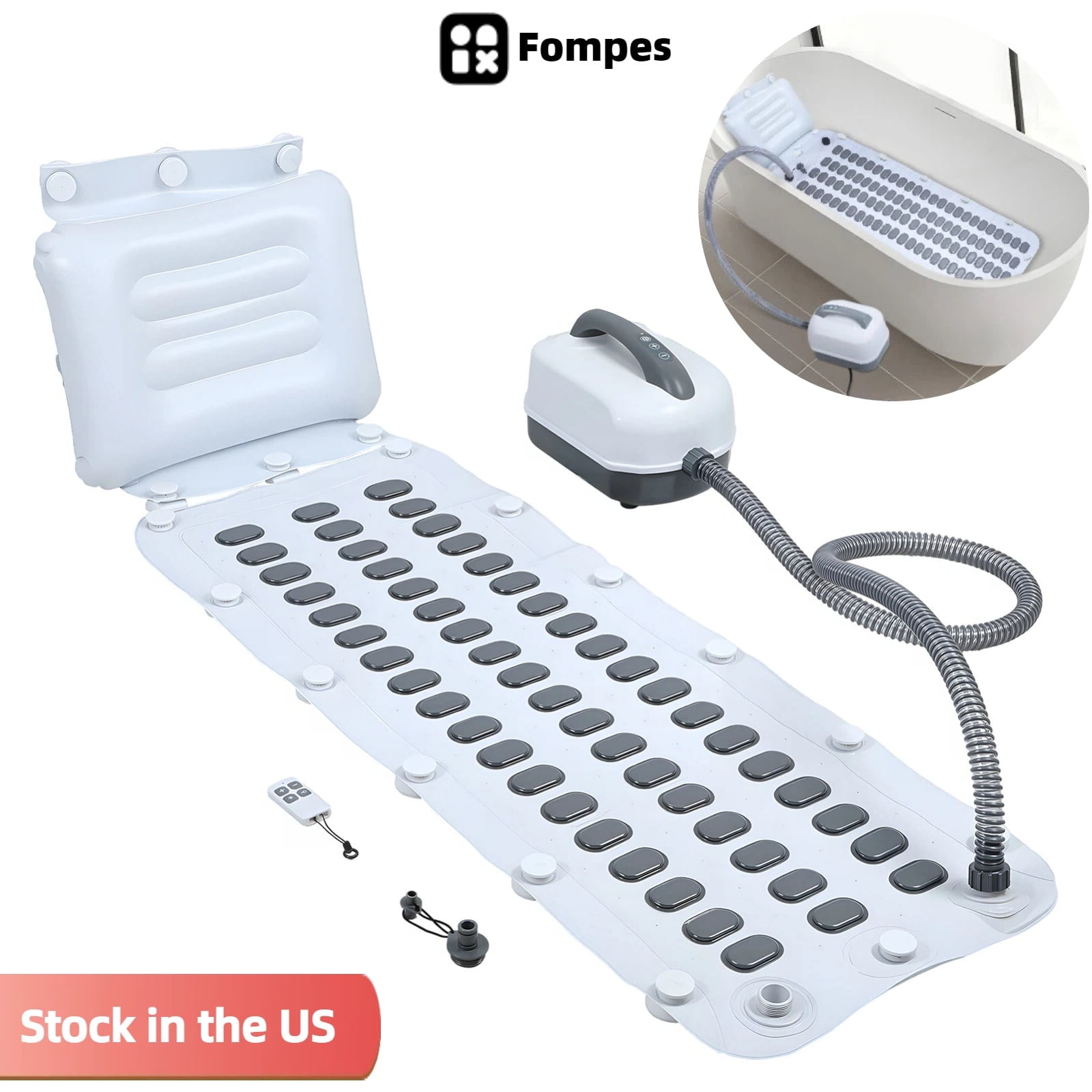 Fompes Electric Bubble Massage Bathtub Mat, Non-Slip Full-Body Waterproof Hot Tub Spa Mat for Bath with Suction Cups Bathing Electric Air Pump & Remote Control, 6-Speed Adjustable Massage, Blue